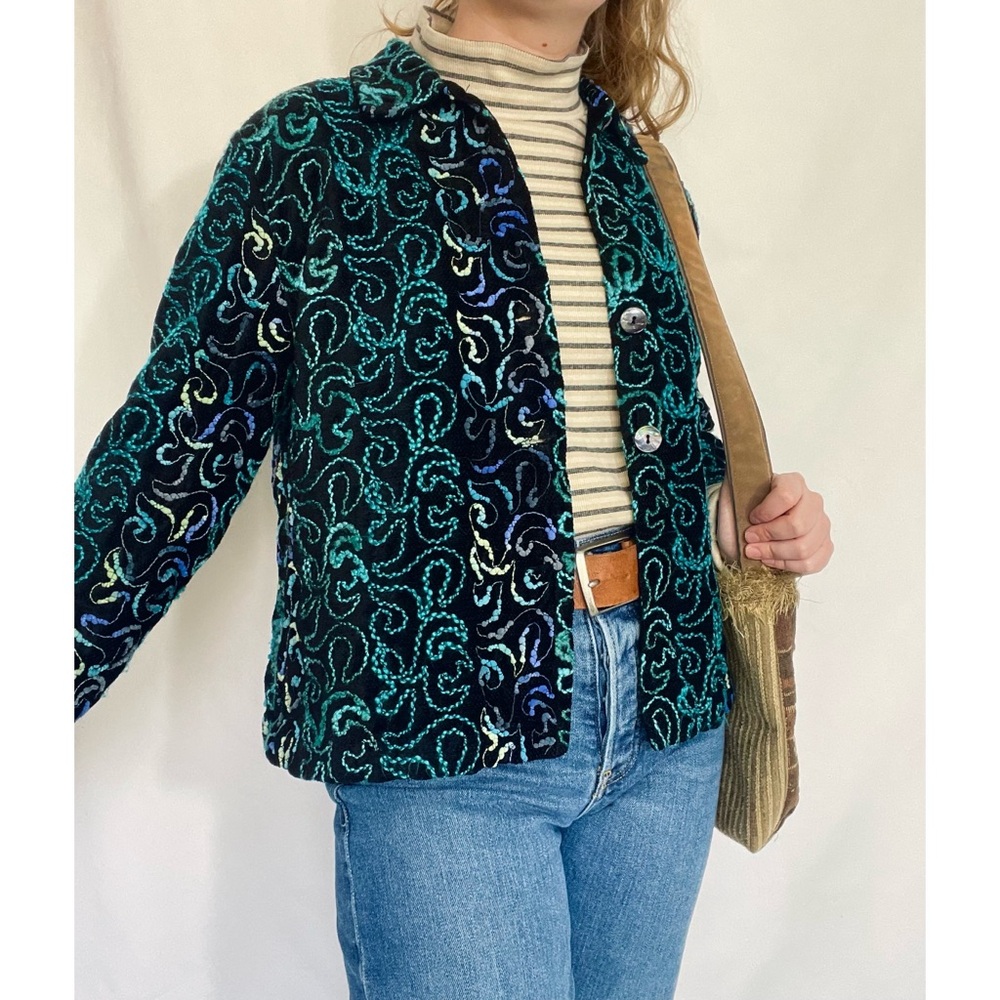 Chico’s | Chenille Embroidered Swirl Pattern Button Down Jacket